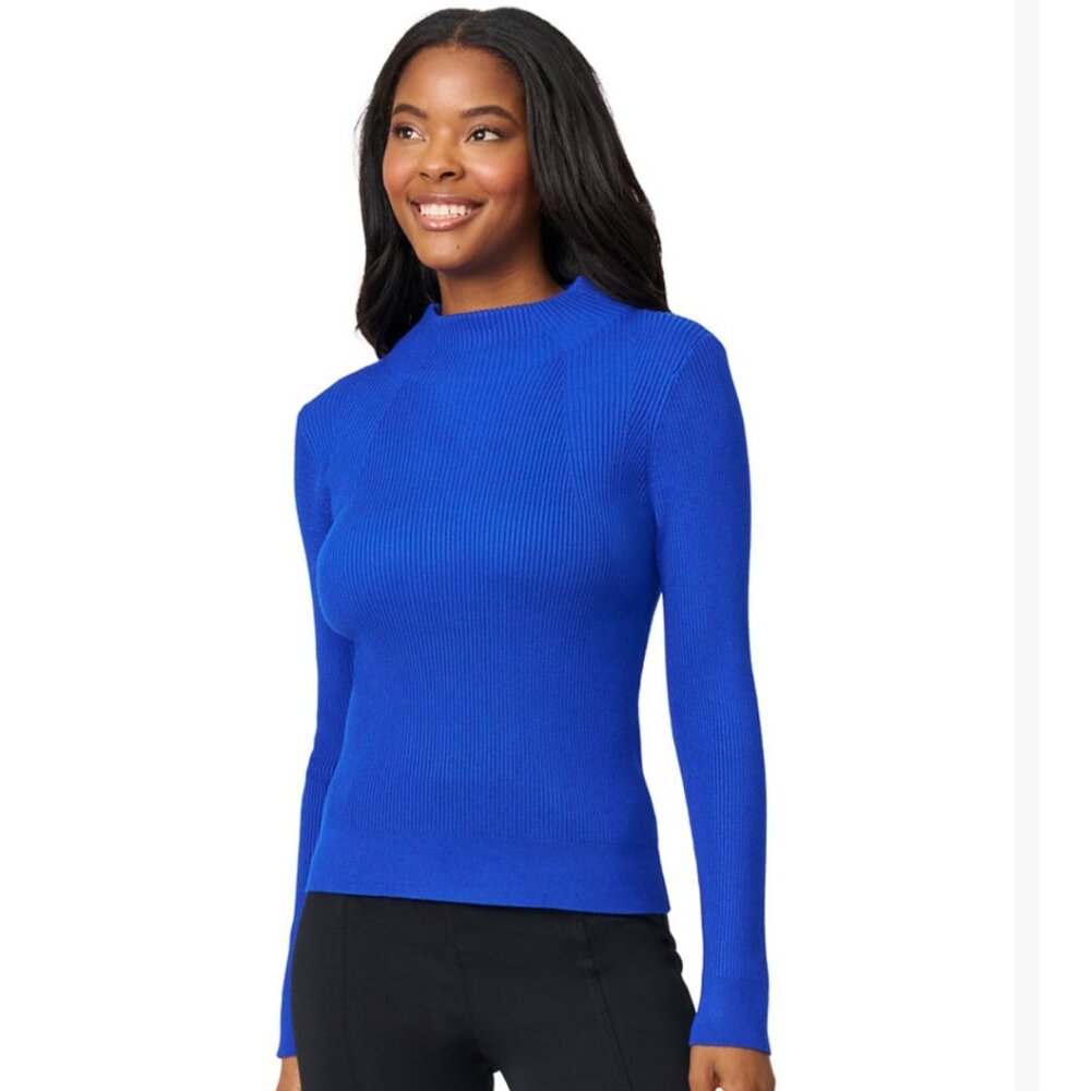 NWT Melissa Paige Blue Mock-Neck Ribbed Sweater